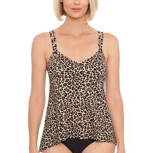 Swim Solutions Tankini Top Womens 8 High Low Animal Print Resort Beach NEW $72